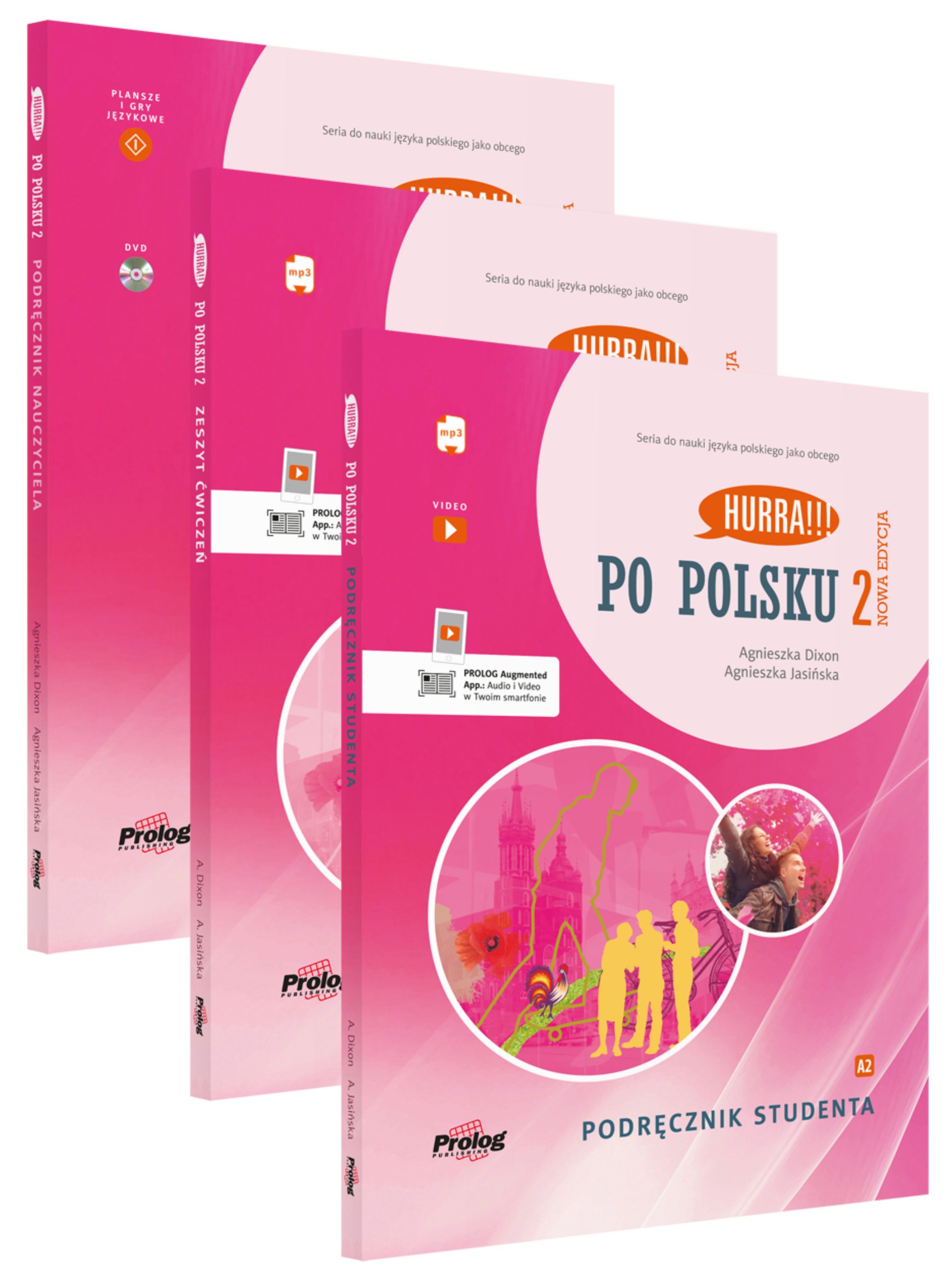 Okładki podręczników Hurra!!! Po polsku 2. Nowa Edycja - podręcznik studenta, zeszyt ćwiczeń, podręcznik nauczyciela